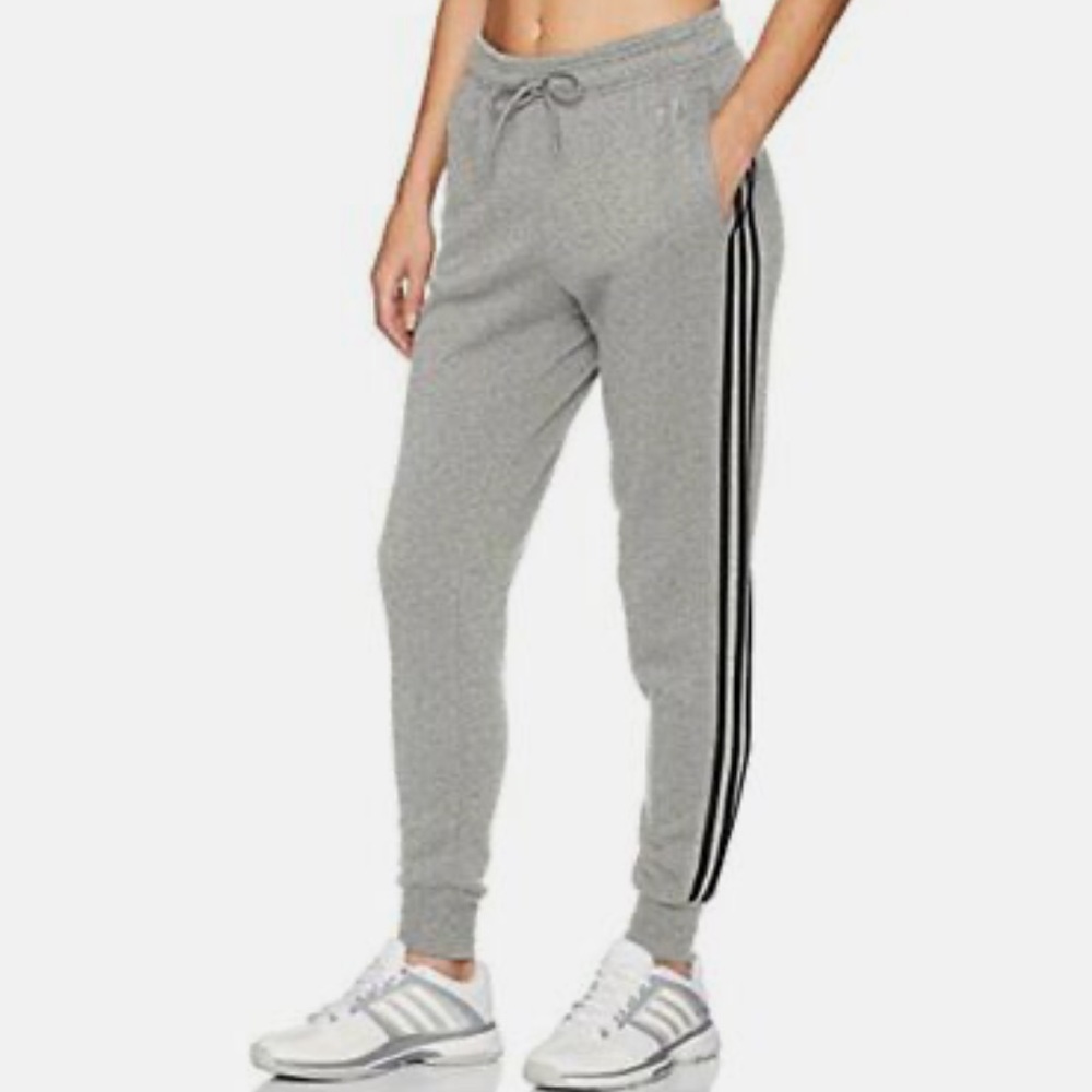 Adidas Womens Essentials Fleece 3-Stripes Jogger Sweat Pants Gray Black size S